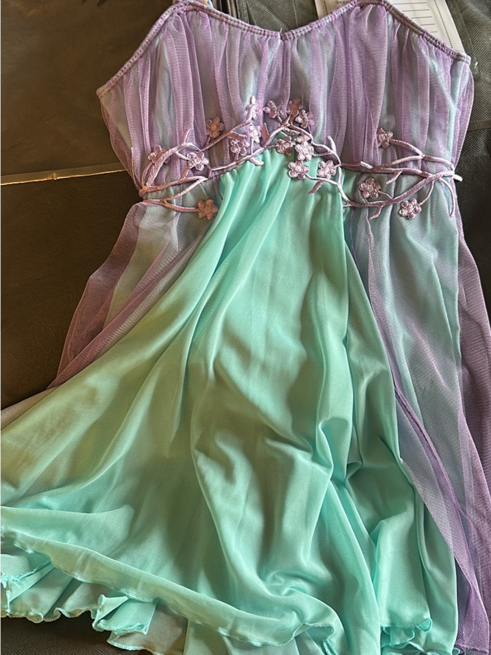 Revolution Lavender and Aqua Mesh Floral Trim Formal Dress